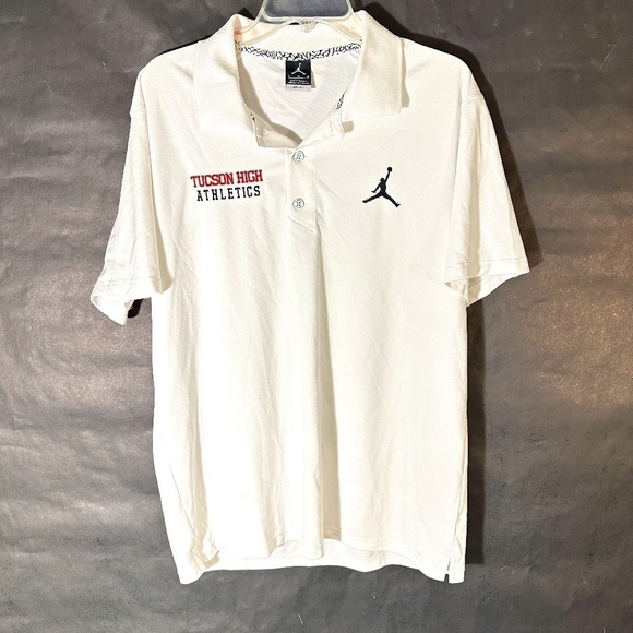 NIKE Air Jordan White Polo Button Up Athletic Basketball Short Sleeve Shirt - Picture 1 of 6